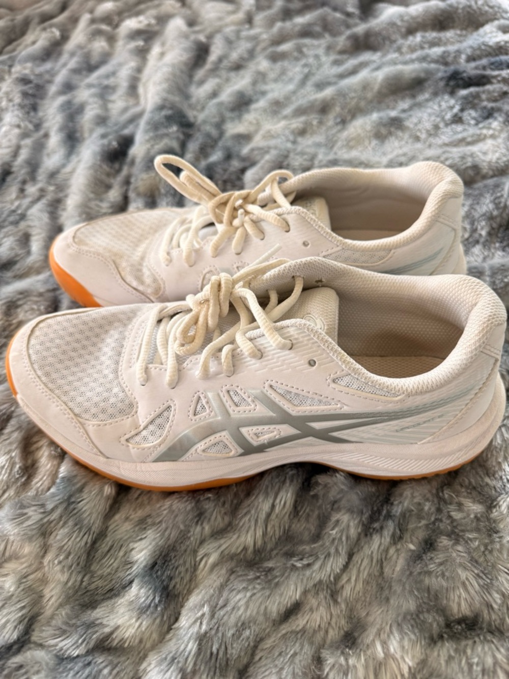 ASICS Women's White Volleyball Athletic Sneakers with Orange Outsole